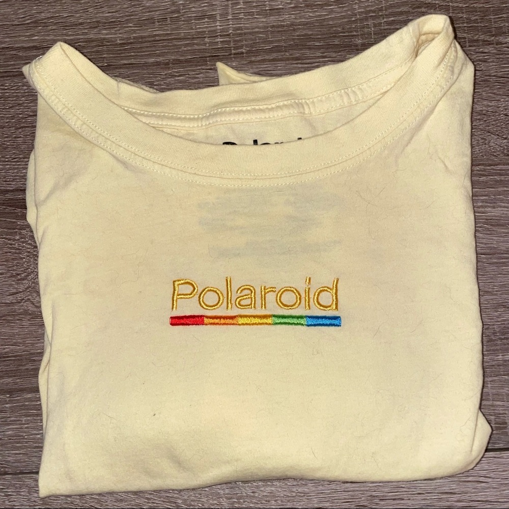 Polaroid - pale yellow, embroidered crop-top, rolled hem, 2XL